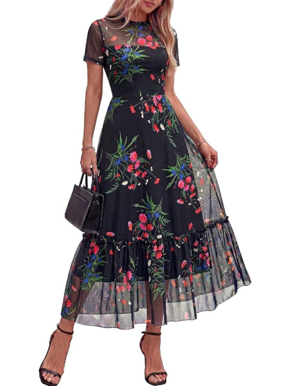 Boho Mesh Ruffle Cocktail Dress for Women - Flowy, Elegant Evening Wear